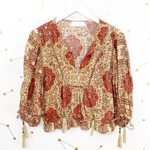 Zimmermann • Red Paisley Printed Linen Tulsi Cropped Top